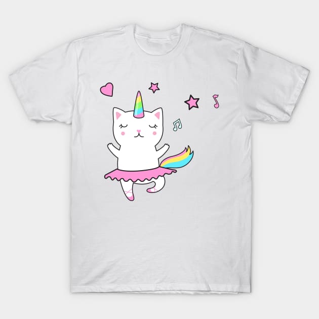 Cute loving Caticorn Ballerina Unicorn girl T-Shirt by Novelty-art